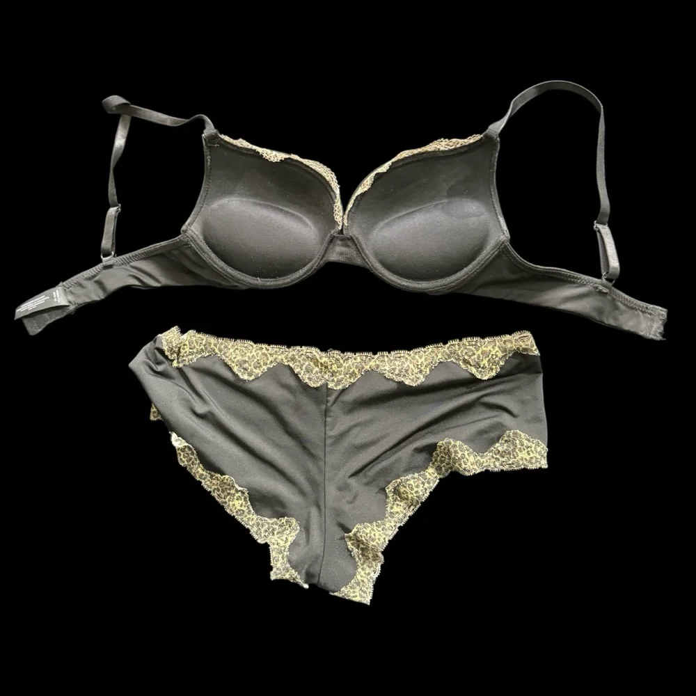 NWOT -Women’s Black Bra & Panty Set -Besima -Cheetah Print Edging -Sizes 34B & 7 - Picture 8 of 12